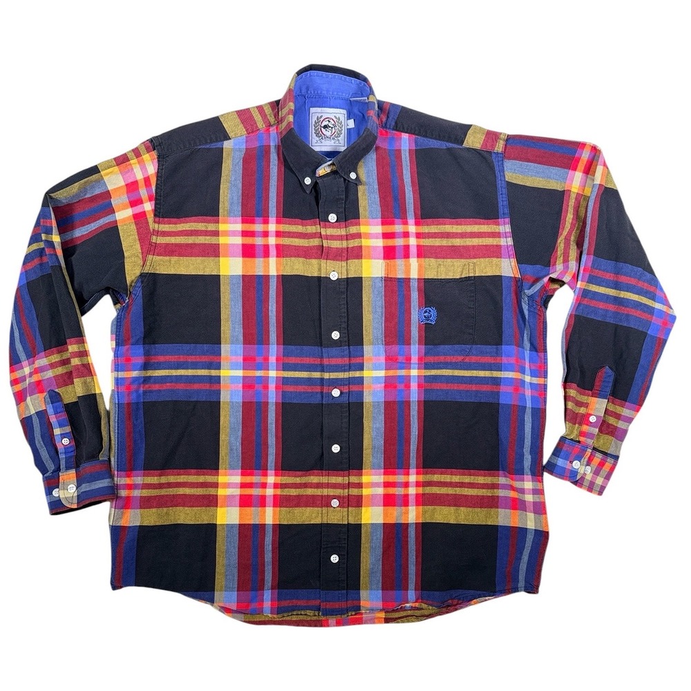 Cinch Western Shirt Mens Large L Multicolor Bold Plaid Button Up 100% Cotton